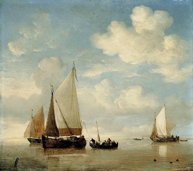willem van de velde  the younger Dutch Smalschips and a Rowing Boat